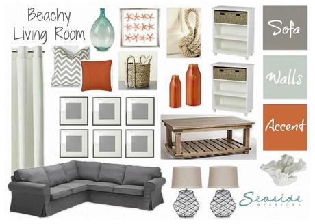 Beachy Living Room with grays and orange!!!