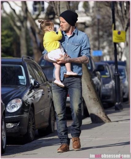 David Beckham Takes Harper Out For A Morning Stroll