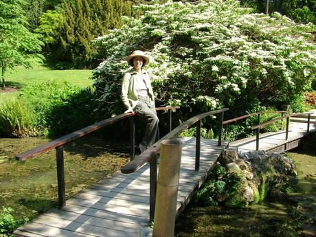 jean sits on bridge in japanese gardens - powerscourt - ireland
