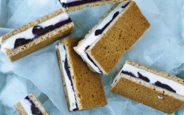 Lemon Ice Cream Sandwiches with Blueberry Swirl