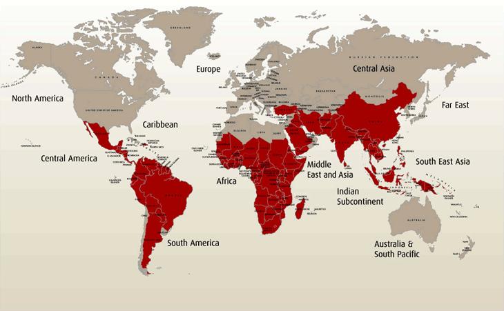 places affected by malaria