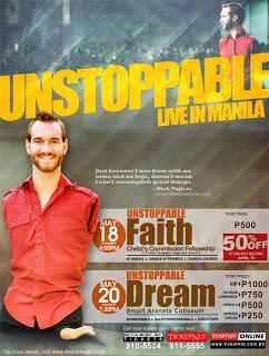 International inspirational speaker Nick Vujicic is live in Manila this Saturday!  Got your tickets yet?