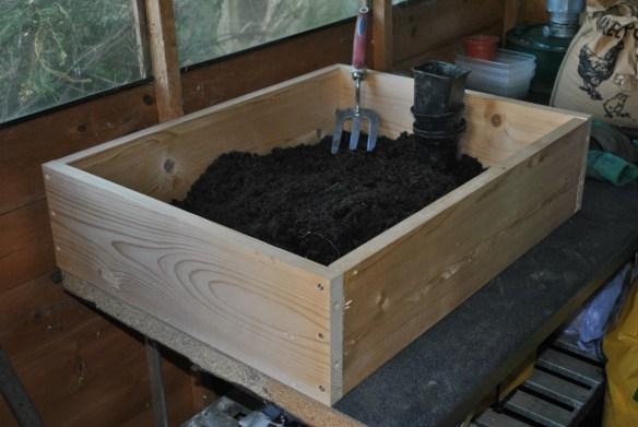 Potting station from an old drawer