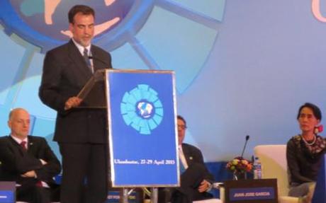 Andrew Wilson of CIPE speaks at the 7th Ministerial Meeting of the Community of Democracies in Ulaanbaatar, Mongolia.