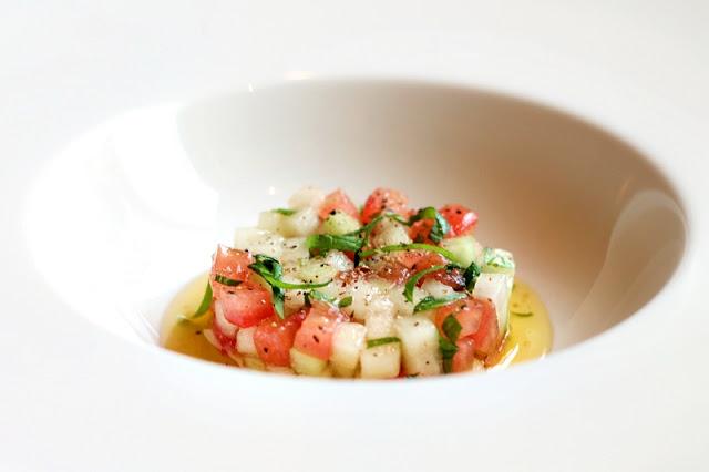 Tomato, cucumber & honeydew melon tartar with mint & black pepper #84