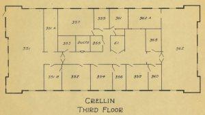 Architectural schematic for the third floor of the Crellin Laboratory.