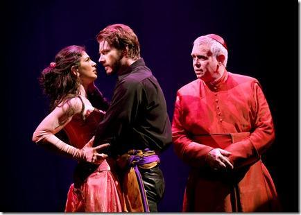 Gregory Wooddell, Christina Pumariega and Scott Jaeck in Henry VIII at Chicago Shakespeare Theater.