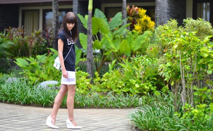 outfit white pencil skirt heels black and white