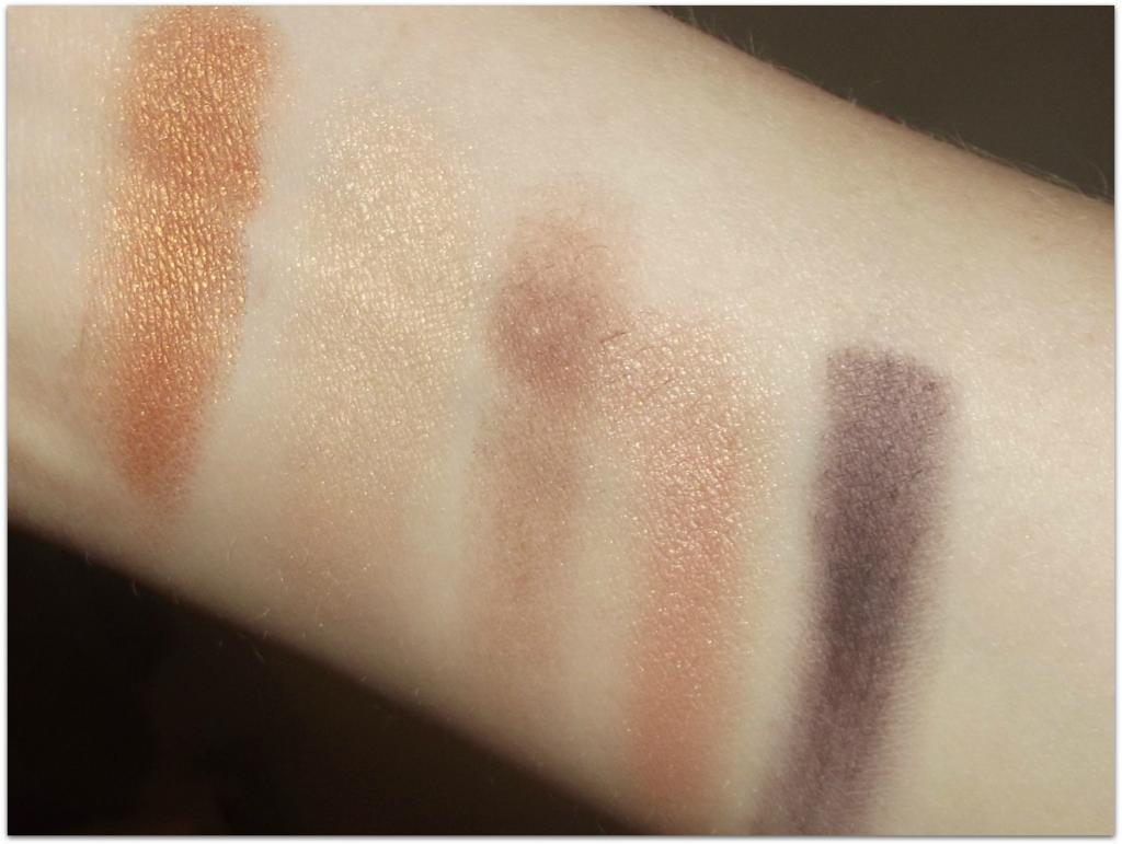Swatches of Clarins Splendours Colour Quartet & Eye Liner Palette eye shadow and eye liner with fladh