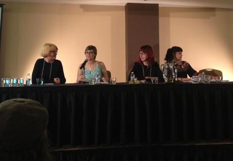 The panelists! From left: Carrie Poppy, Sarah Moglia, Rebecca Watson, and Amy Roth.