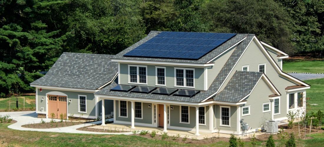 The Net-Zero Energy Residential Test Facility sits on the campus of the National Institute of Standards and Technology in Gaithersburg, Md. The facility allows researchers to test various high-efficiency and alternative energy systems, materials, and designs. (Credit: Young/NIST)