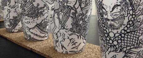 Detailed Illustrations Drawn on Foam Coffee Cups
