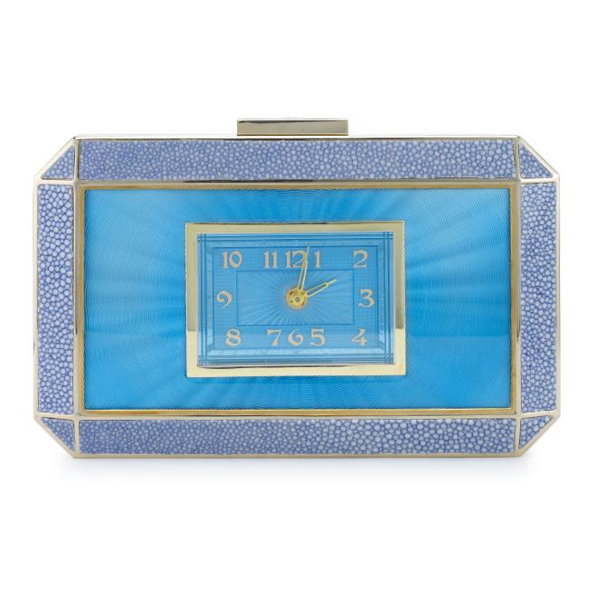 Duke Clock Clutch Guilloche Shagreen Bluebell