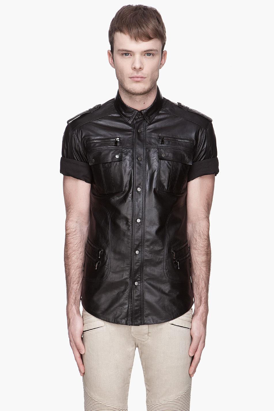 Balmain Black Bufffed Calf Leather Shirt