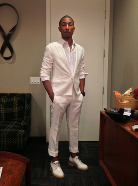 Pharrell performs on The Ellen DeGeneres Show wearing...