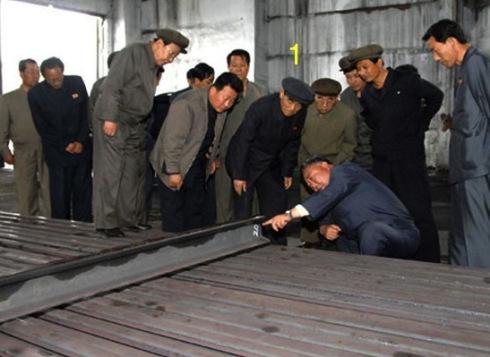 DPRK Premier Pak Pong Ju (1) examines production at the Hwanghae Iron and Steel Complex (Photo: Rodong Sinmun)