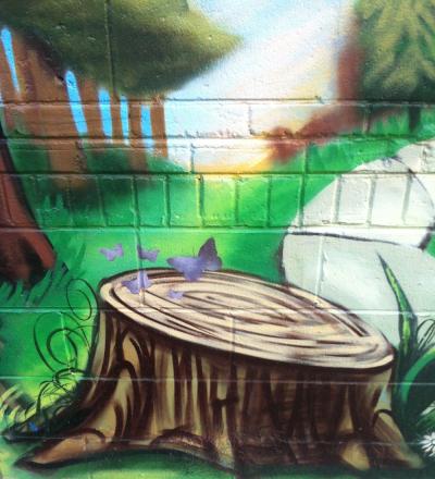 Buttterflies on a Stump in the Woods Graffiti Streetart