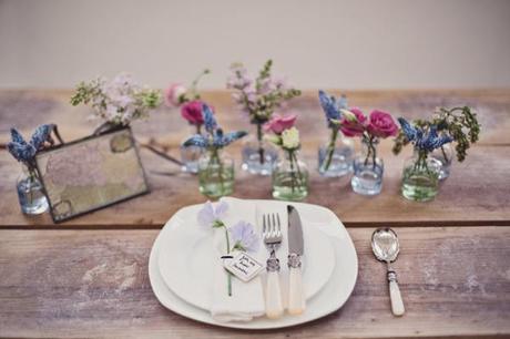 Wooden table and vases