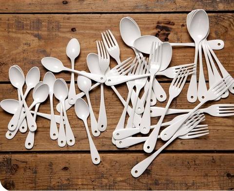 White enamel flatware. 