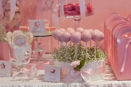 Bows and  Pink Roses Themed Table for Milani's 1st birthday and Christening by Little Wish Cakes