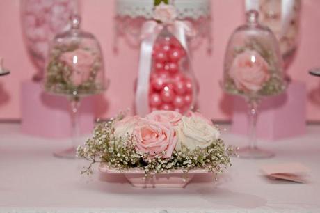 Bows and  Pink Roses Themed Table for Milani's 1st birthday and Christening by Little Wish Cakes