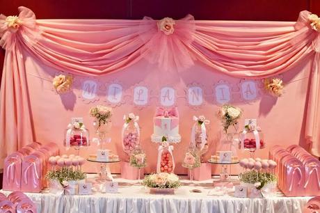 Bows and Pink Roses Themed Table for Milani's 1st Birthday and ...