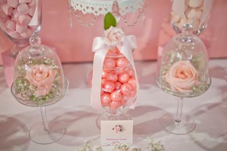 Bows and  Pink Roses Themed Table for Milani's 1st birthday and Christening by Little Wish Cakes