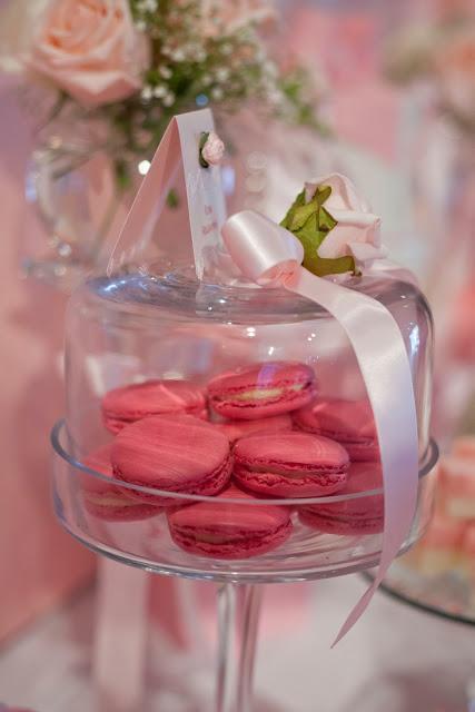 Bows and  Pink Roses Themed Table for Milani's 1st birthday and Christening by Little Wish Cakes