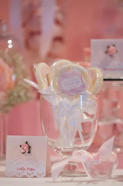 Bows and  Pink Roses Themed Table for Milani's 1st birthday and Christening by Little Wish Cakes