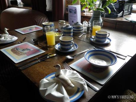 Our breakfast table with home made freshly pressed apple juice waiting for us