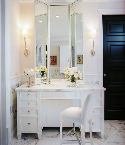 elegant white powder room