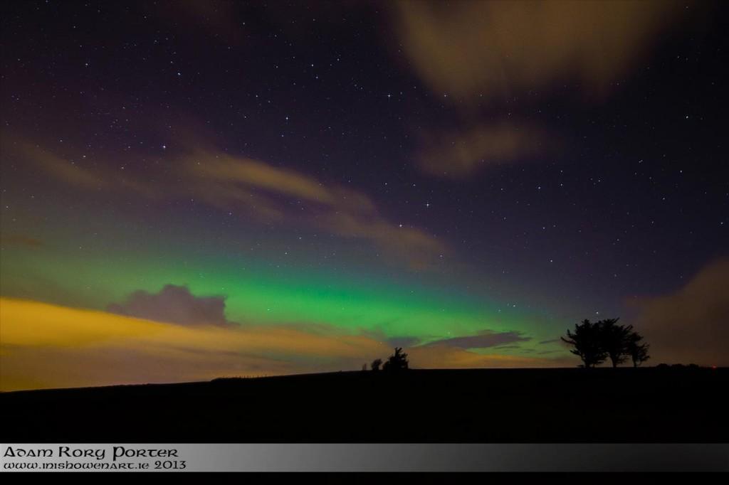 Aurora Borealis (Northern Lights) paint Irish skies green in Inishowen, County Donegal on St Patrick's Night. Image Adam Rory Porter