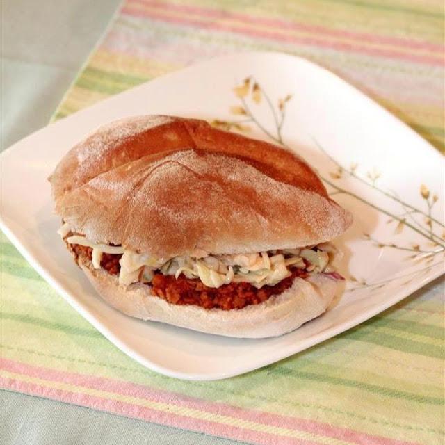 Vegan TVP Sandwich with Homemade BBQ Sauce & Coleslaw