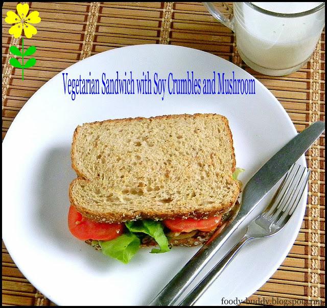 Vegetarian Sandwich with Soy Crumbles and Mushroom