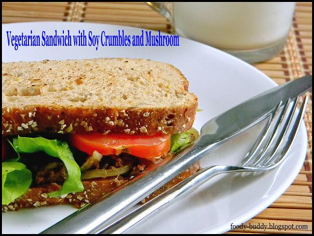 Vegetarian Sandwich with Soy Crumbles and Mushroom