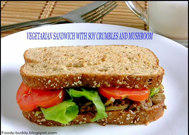 Vegetarian Sandwich with Soy Crumbles and Mushroom