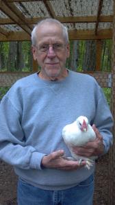 Dick with one of his marans (yup, it's a white maran.) 
