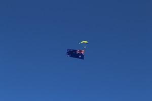 Parachuter jumped from a plane for the Blue Mountains Flyover