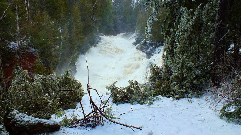 Ragged Falls - spring flooding of falls - Oxtongue River - Ontario - April 20 2013