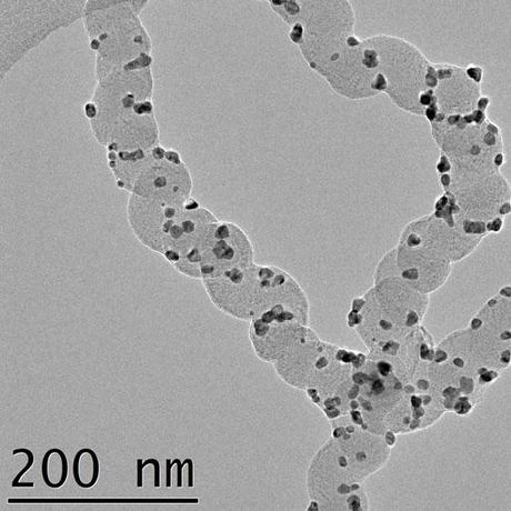 Helical formed carbon nanofiber. (Credit: Umeå University)