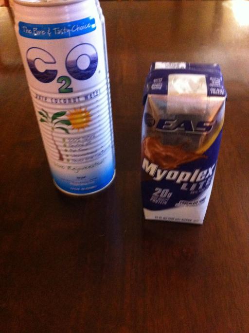 1/2 a can of coconut water with EAS Myoplex Lite! YUM