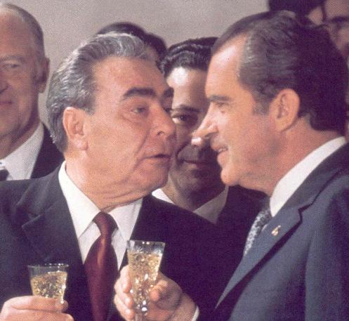 General Secretary Brezhnev to the left, President Nixon on the right.