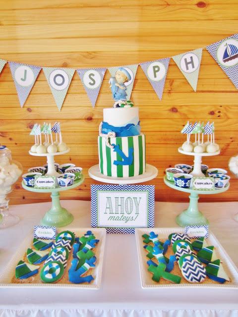 Chevron Blue and Green Nautical Themed Party by Cakes by Joanne Charmand