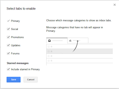 select the tabs to enable in your inbox