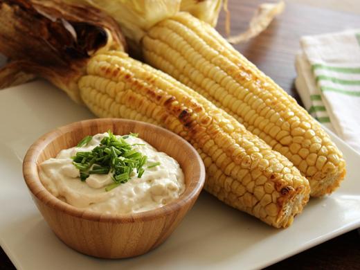 Grilled Corn with Gorgonzola, Apple, Chive Spread