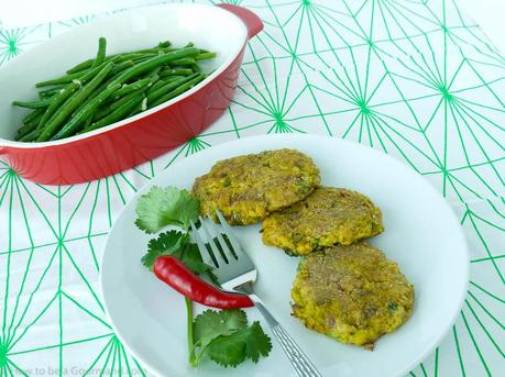 Crushed chickpea, chilli and coriander patties with lemon and warm spices