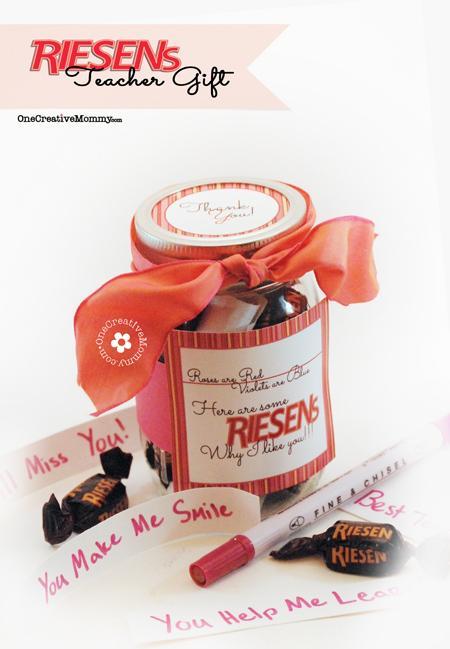 Riesens Candy Teacher Gift Idea and Printable {Roses are Red, Violets Are Blue, Here are some Riesens why I like you!}  from OneCreativeMommy.com