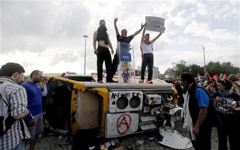 A barricade in Taksim Square, Istanbul, Turkey