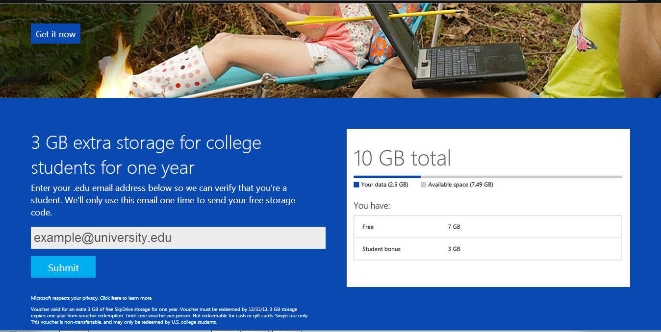 Skydrive offering 3GB extra storage for US collage students