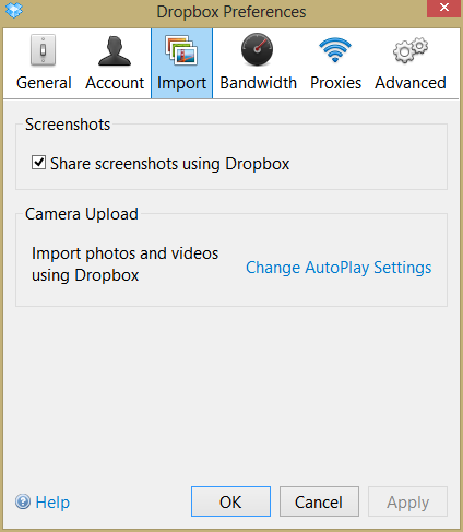 dropbox screenshot settings